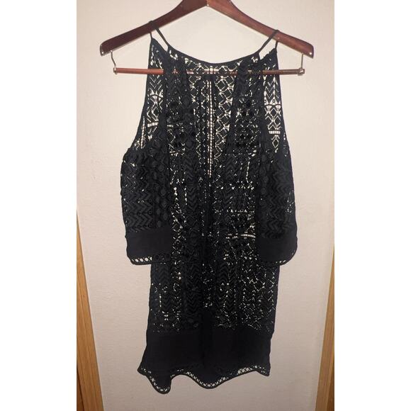 Ramy Brook Black Lace Cold Shoulder Swim Cover Up Women’s Size XS/S Keyhole Back - Picture 7 of 8